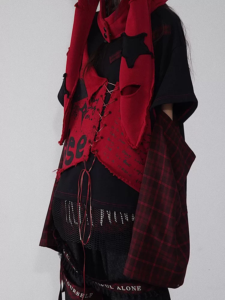 Print Plaid Patchwork Pullover Sweatshirt