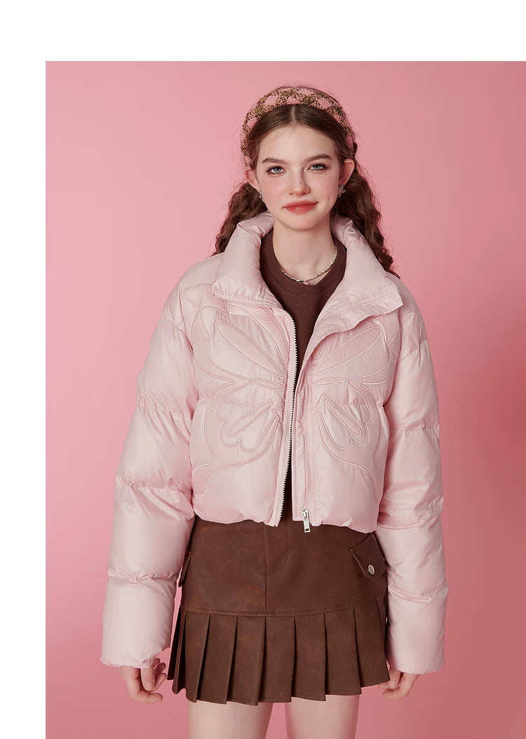 High-Neck Short White Duck Down Jacket
