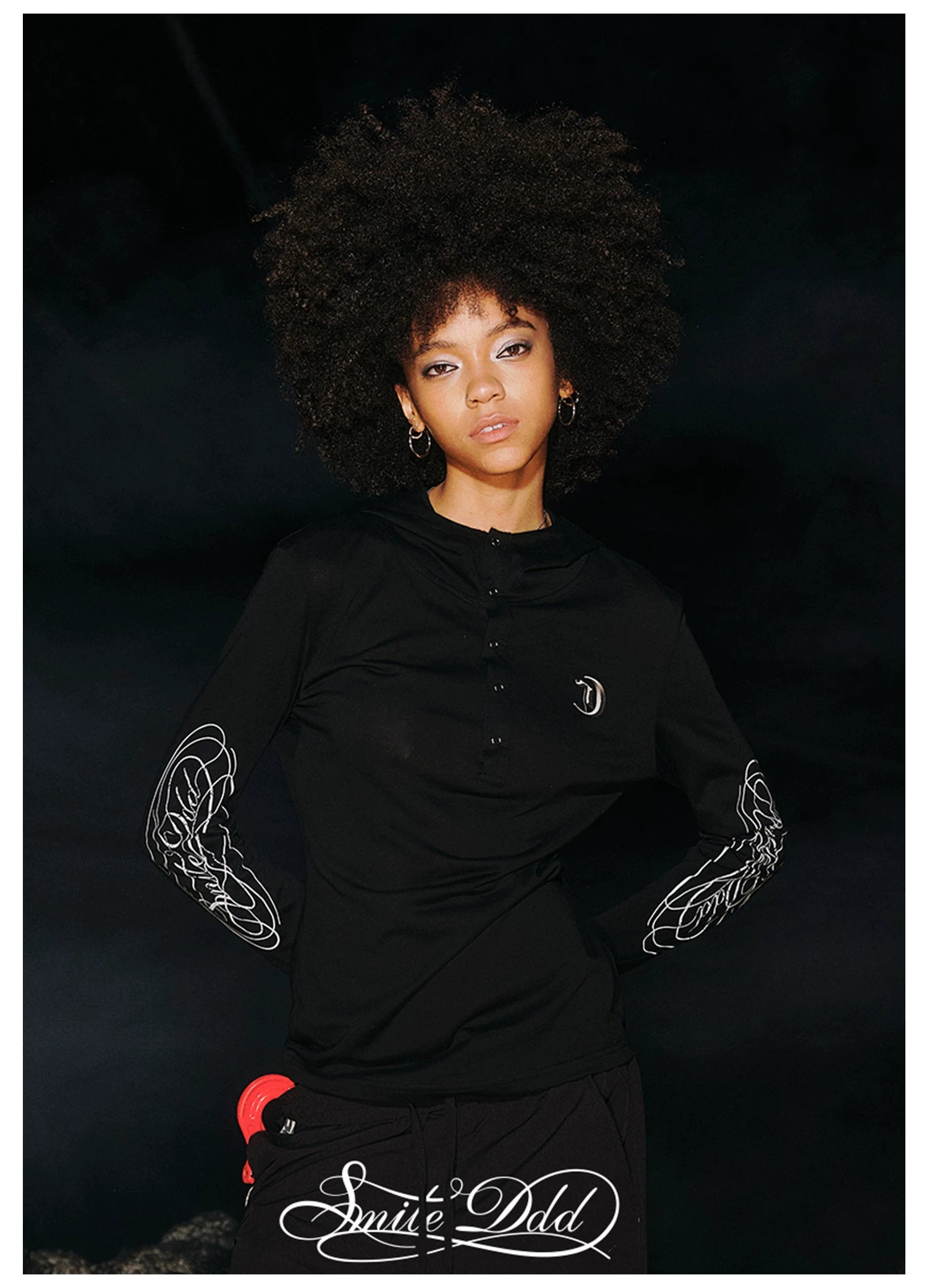 Hooded Button Print Long Sleeve T-Shirt