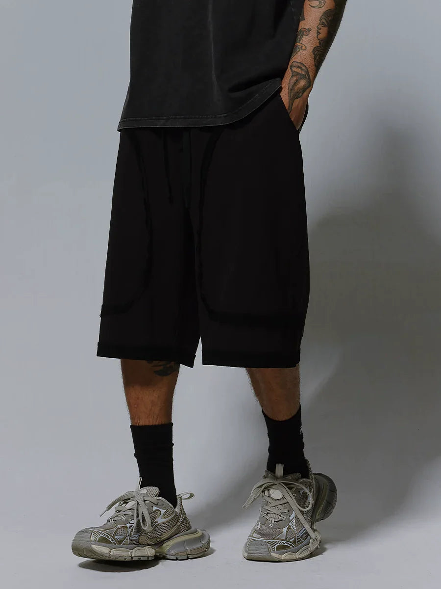 Washed Deconstructed Patchwork Wide Leg Short