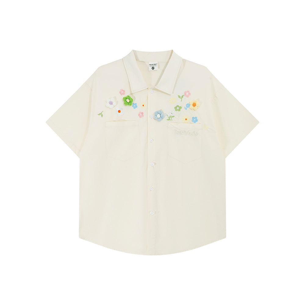 Floral Embroidery Design Short Sleeve Shirt