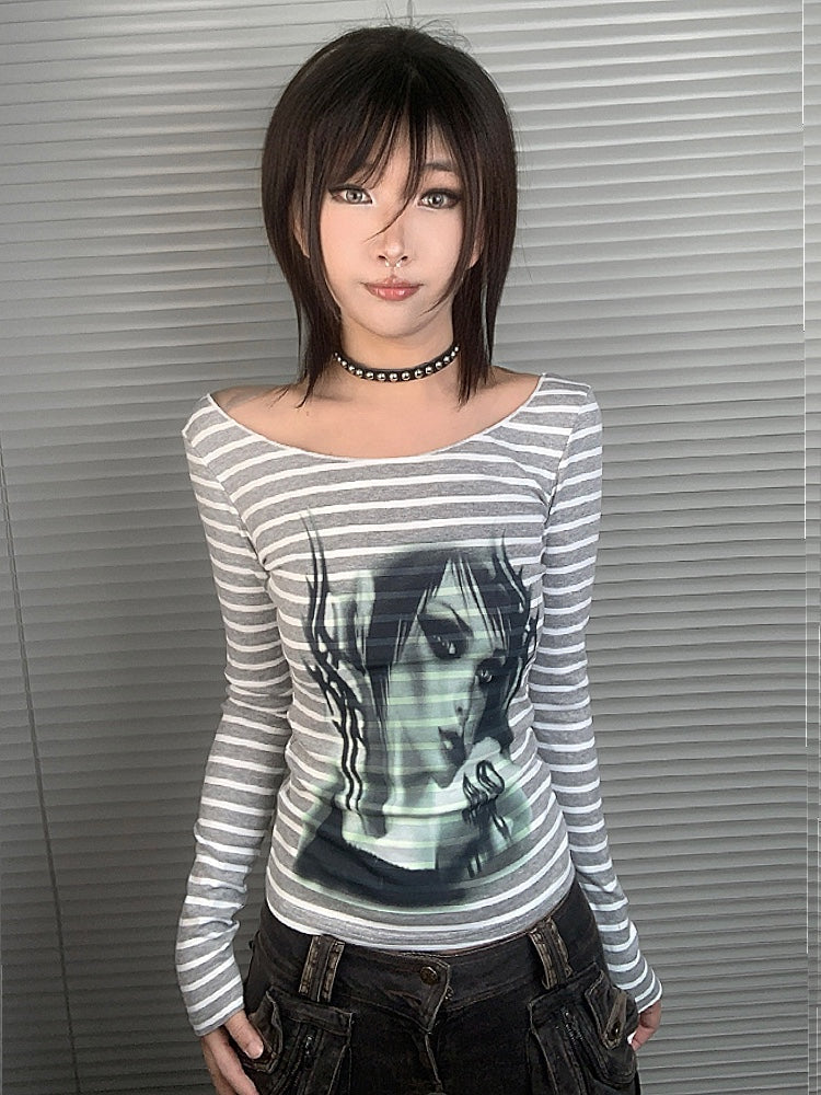 Gothic Stripe Slim Long Sleeve T-Shirt