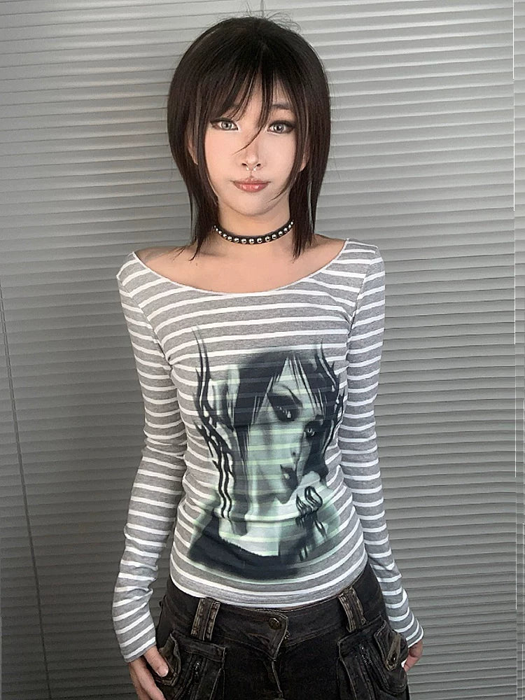 Gothic Stripe Slim Long Sleeve T-Shirt
