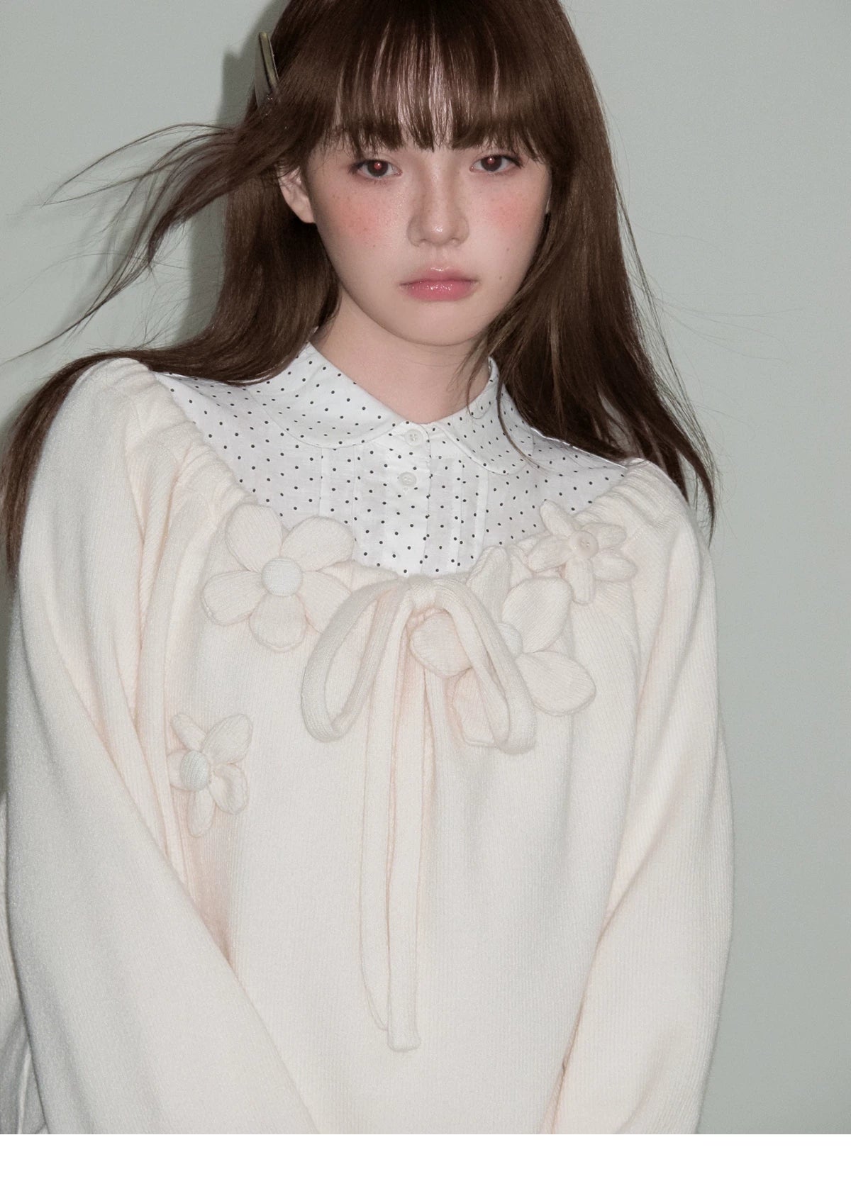 Flower Applique Drawstring Detail Sweatshirt