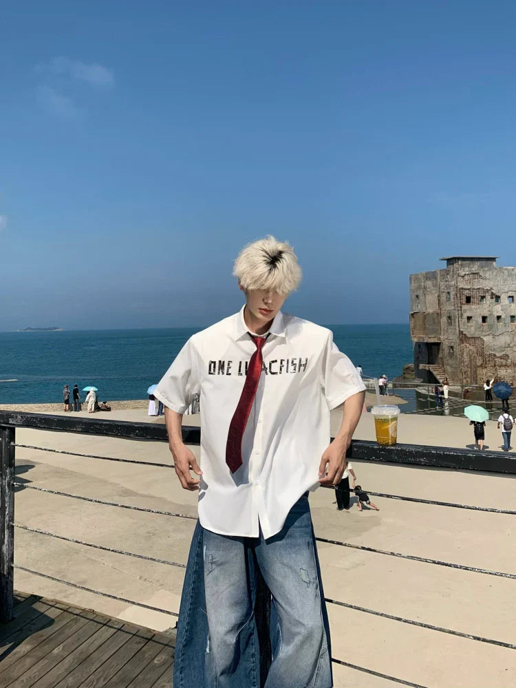 Letter Print Oversize Short Sleeve Shirt