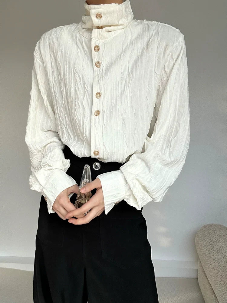 Wave Design Stand Neck Long Sleeve Shirt