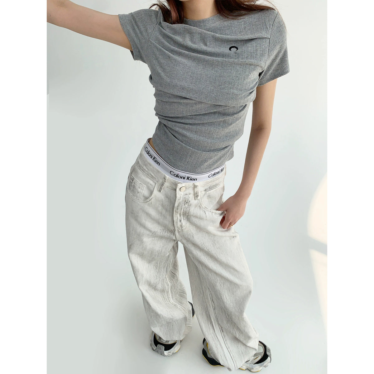 Wide-Leg Straight White Denim Jeans