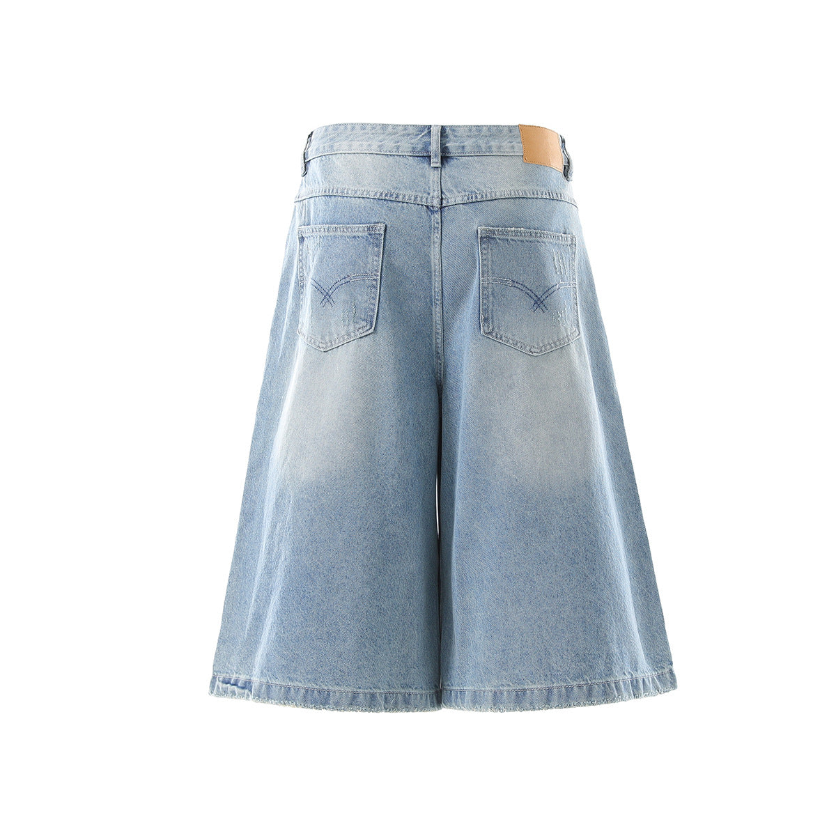 Wash Damage Straight Wide Leg Denim Jeans
