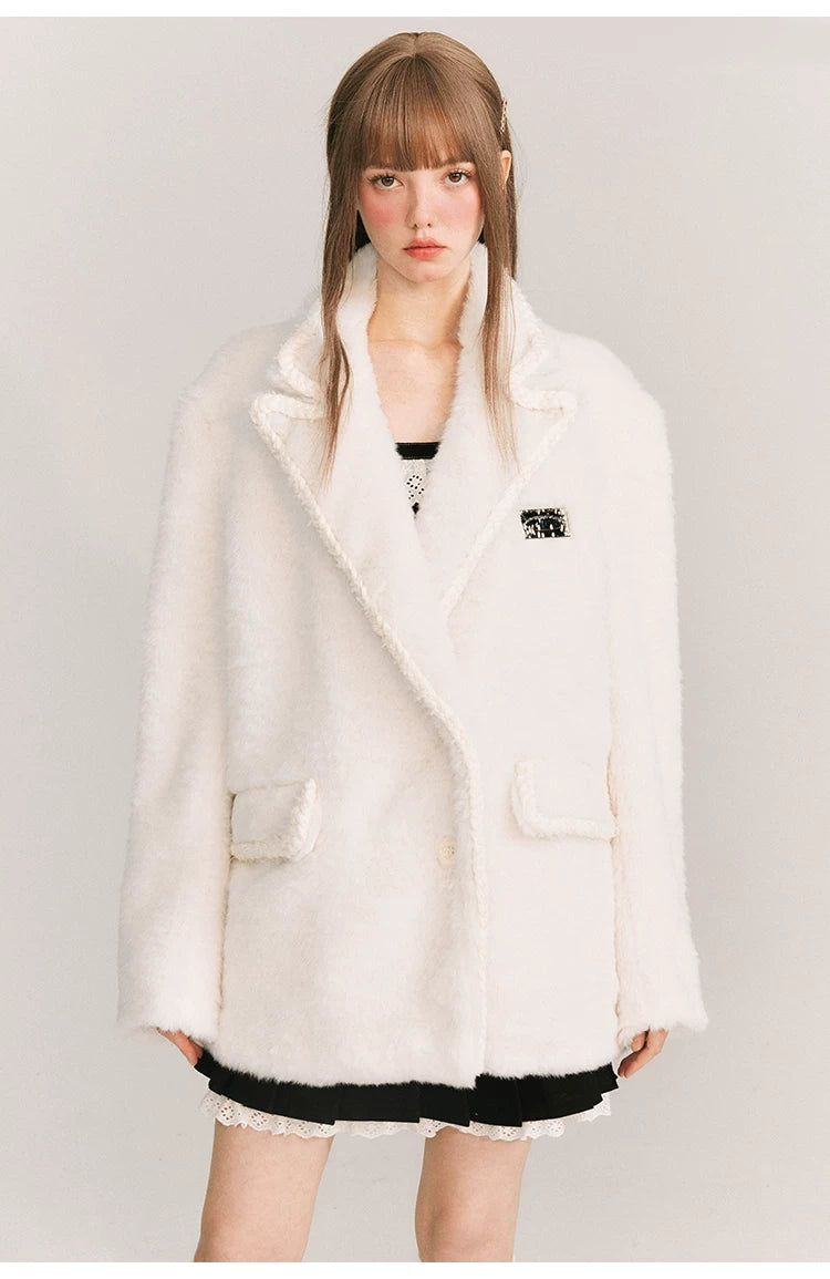 Loose Plain Fake Woolen Jacket