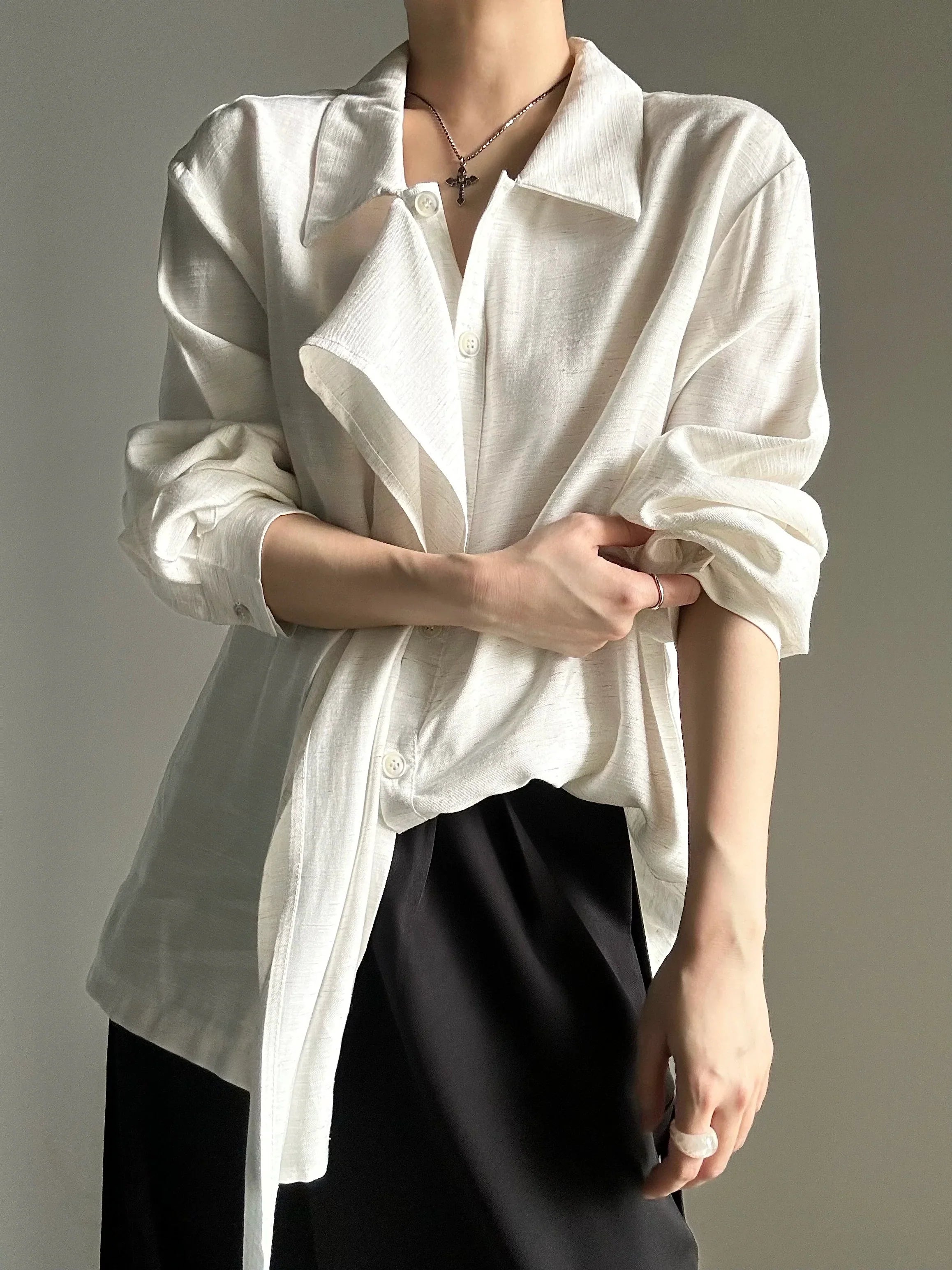 Draped Design Long Sleeve Shirt
