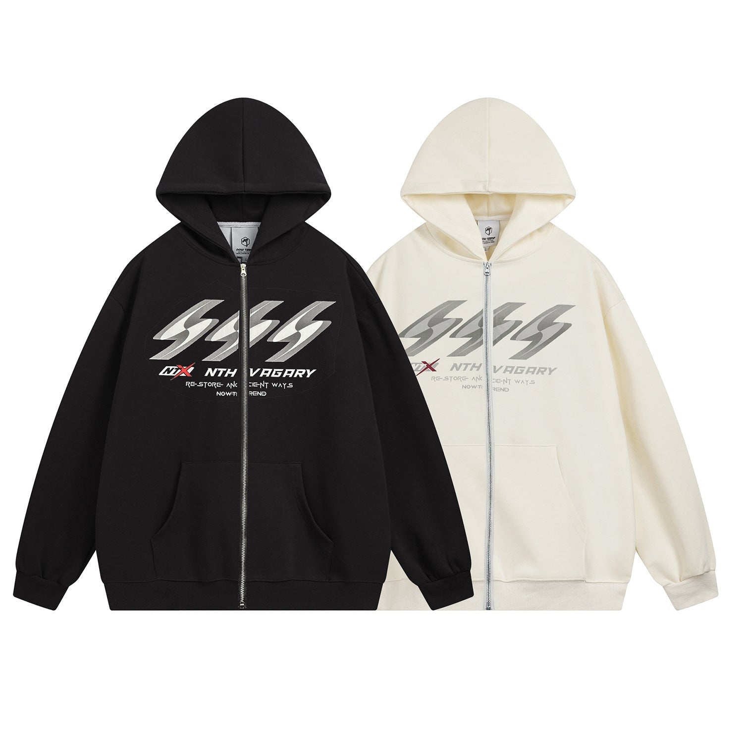 Letter Print Fleece Oversize Zipper Hoodie