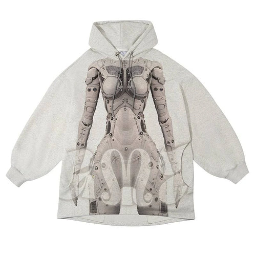 Moletom com Capuz Amplo Estampado Futurista Robô - Tamanho único