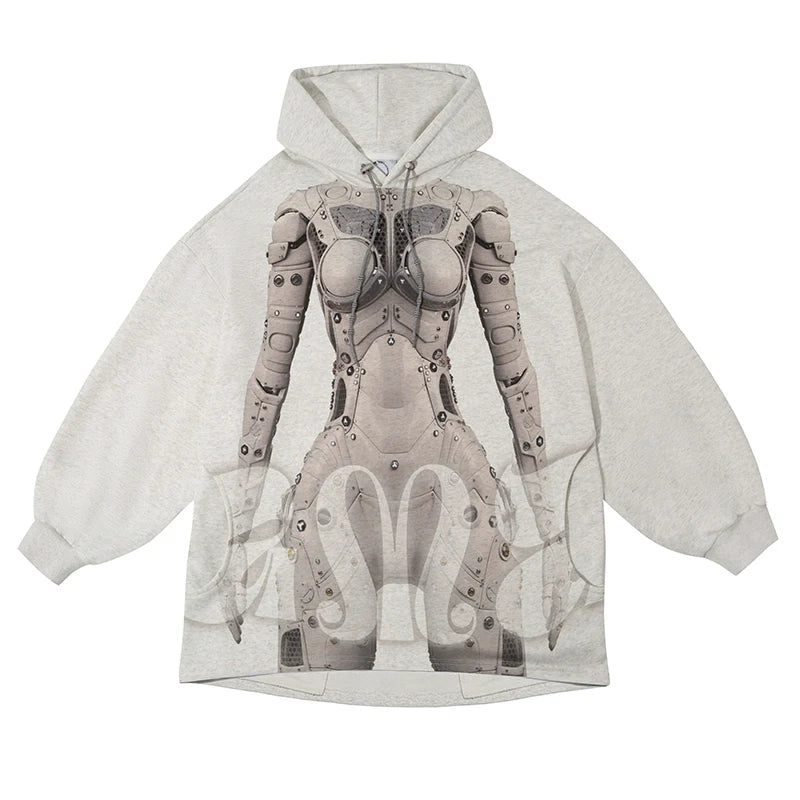Robot Print Futuristic Hooded Loose Sweatshirt