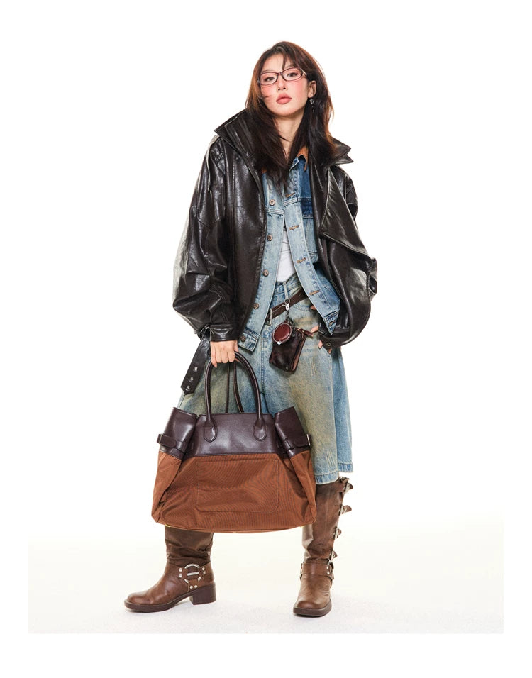 Asymmetrical Stand Collar PU Leather Jacket