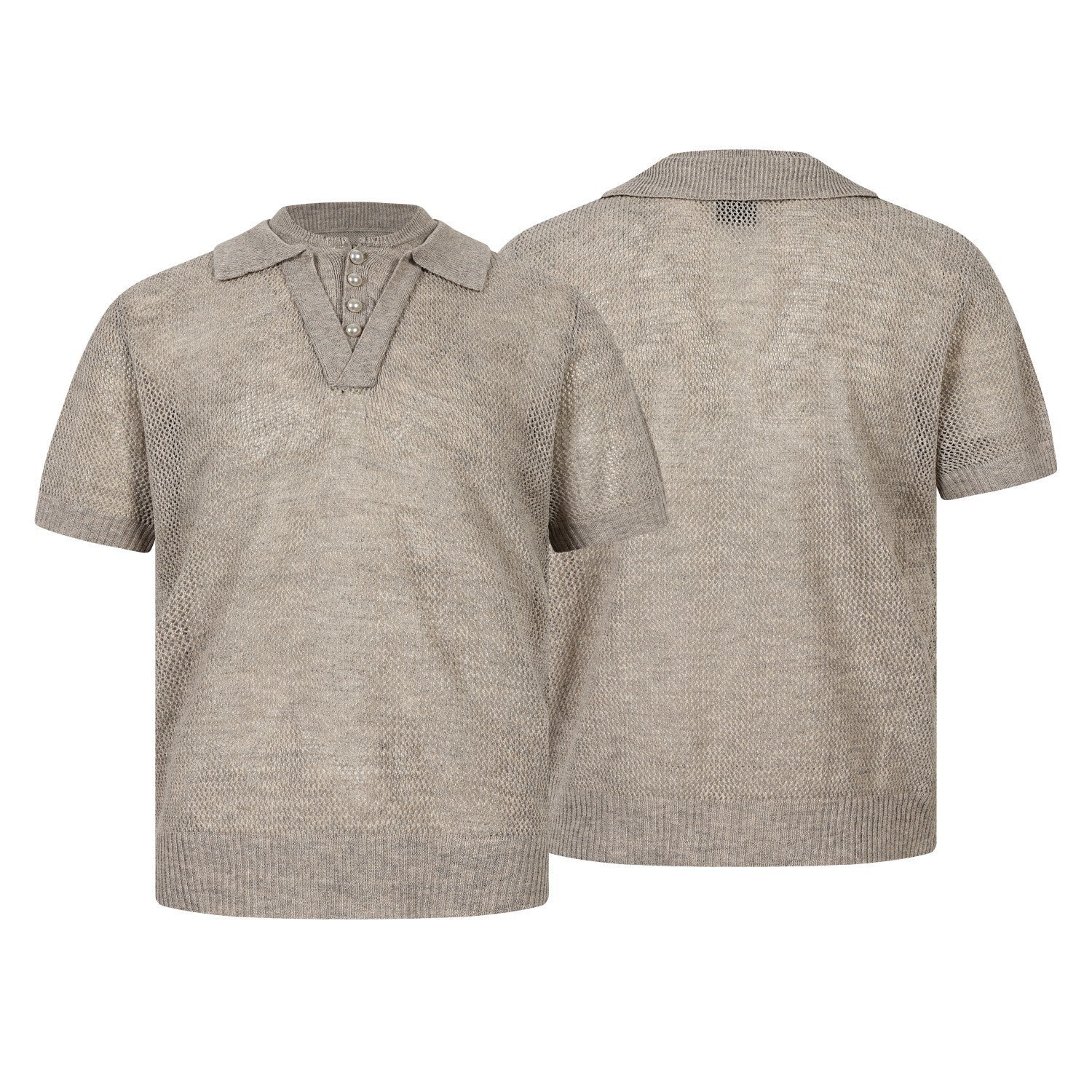 Openwork Short Sleeve Knit Polo Shirt