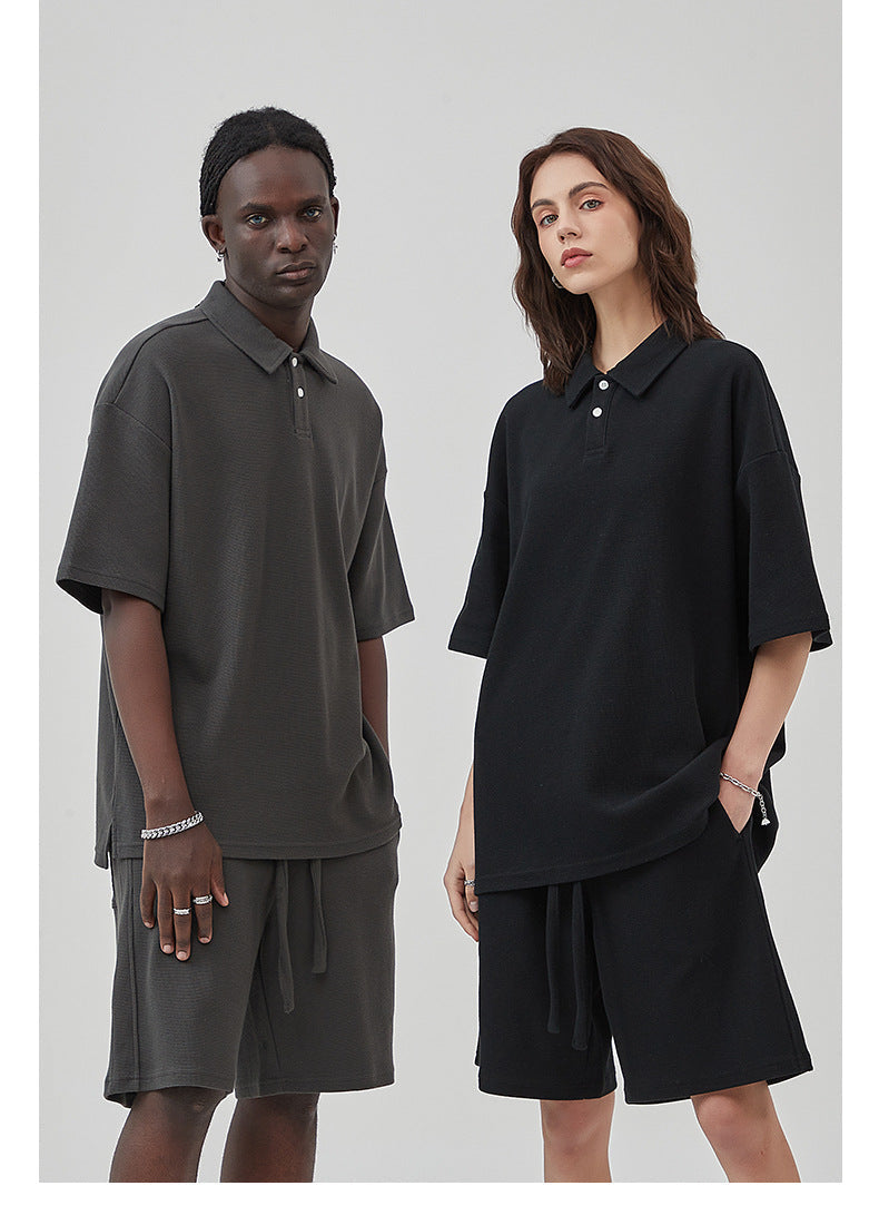 Oversize Waffle Polo Shirt & Waffle Shorts Setup