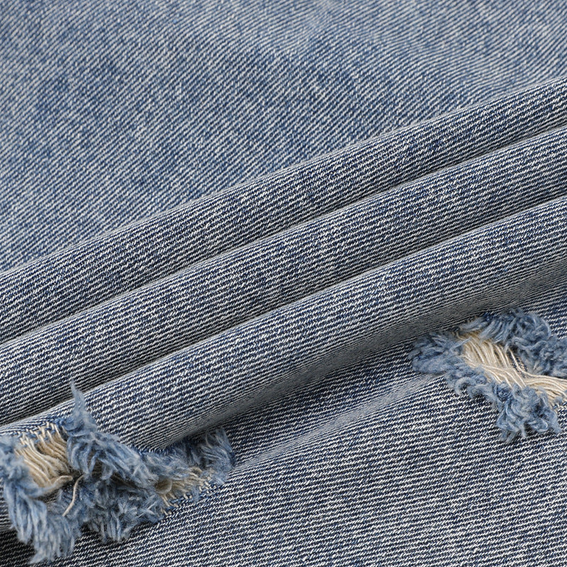 Washed Damage Wide Leg Denim Short Pants