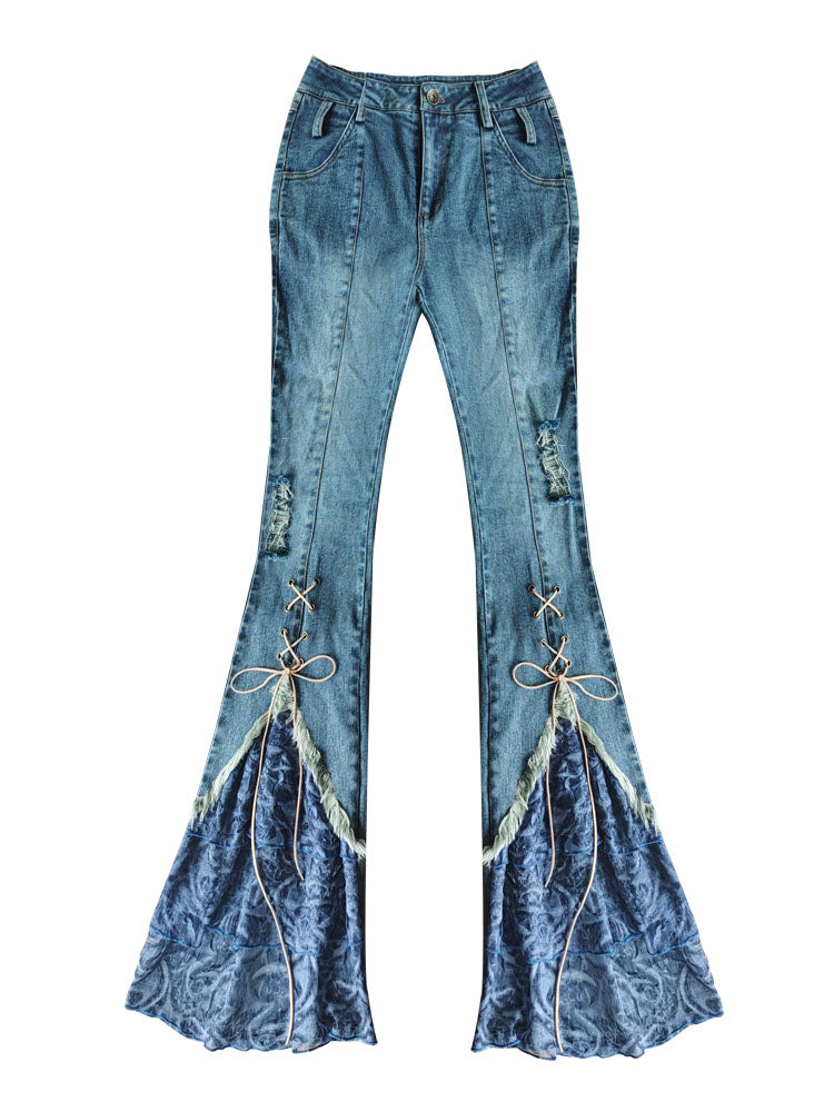 Patchwork Strap Detail Denim Pants