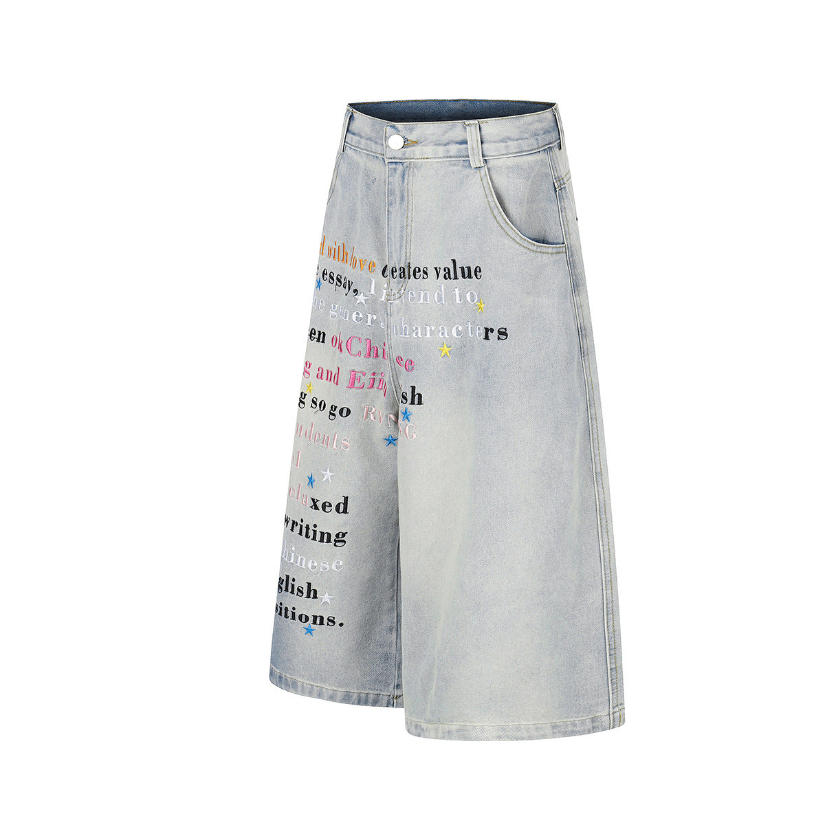 Letter Star Print Denim Jort
