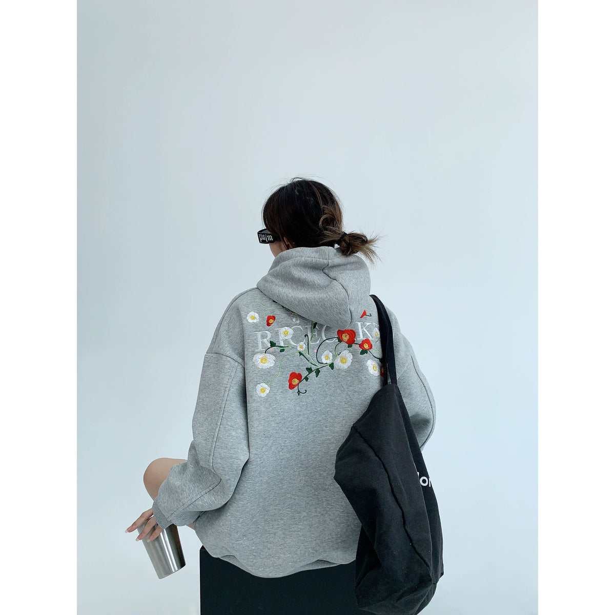 Flower Embroidery Oversized Hoodie