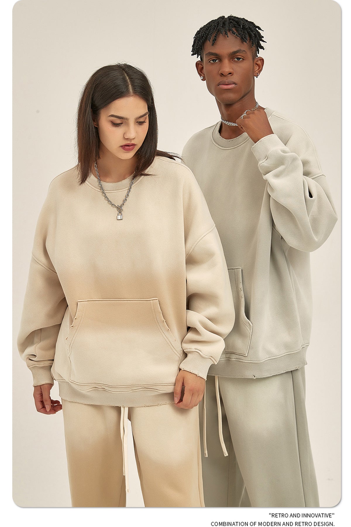 Fleece Lining Spray-dye Damage Oversize Sweatshirt