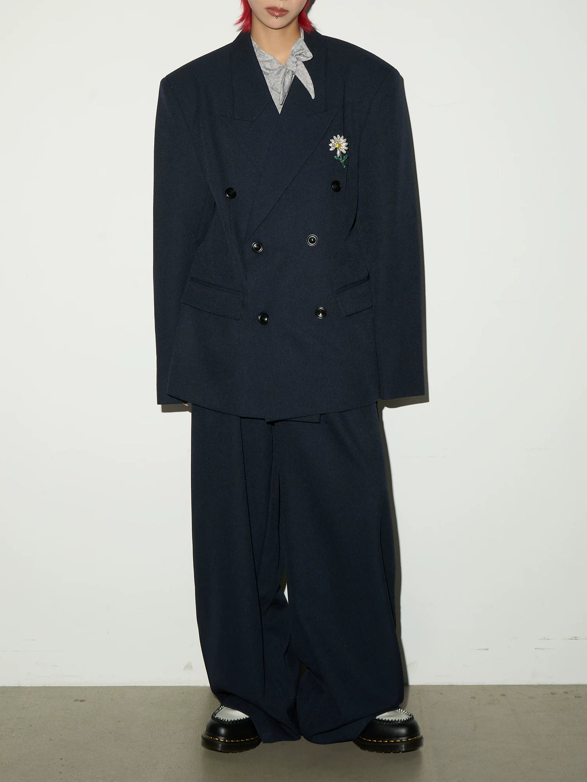 Daisy Brooch Double-Breasted Tailored Jacket & Straight Trousers Setup