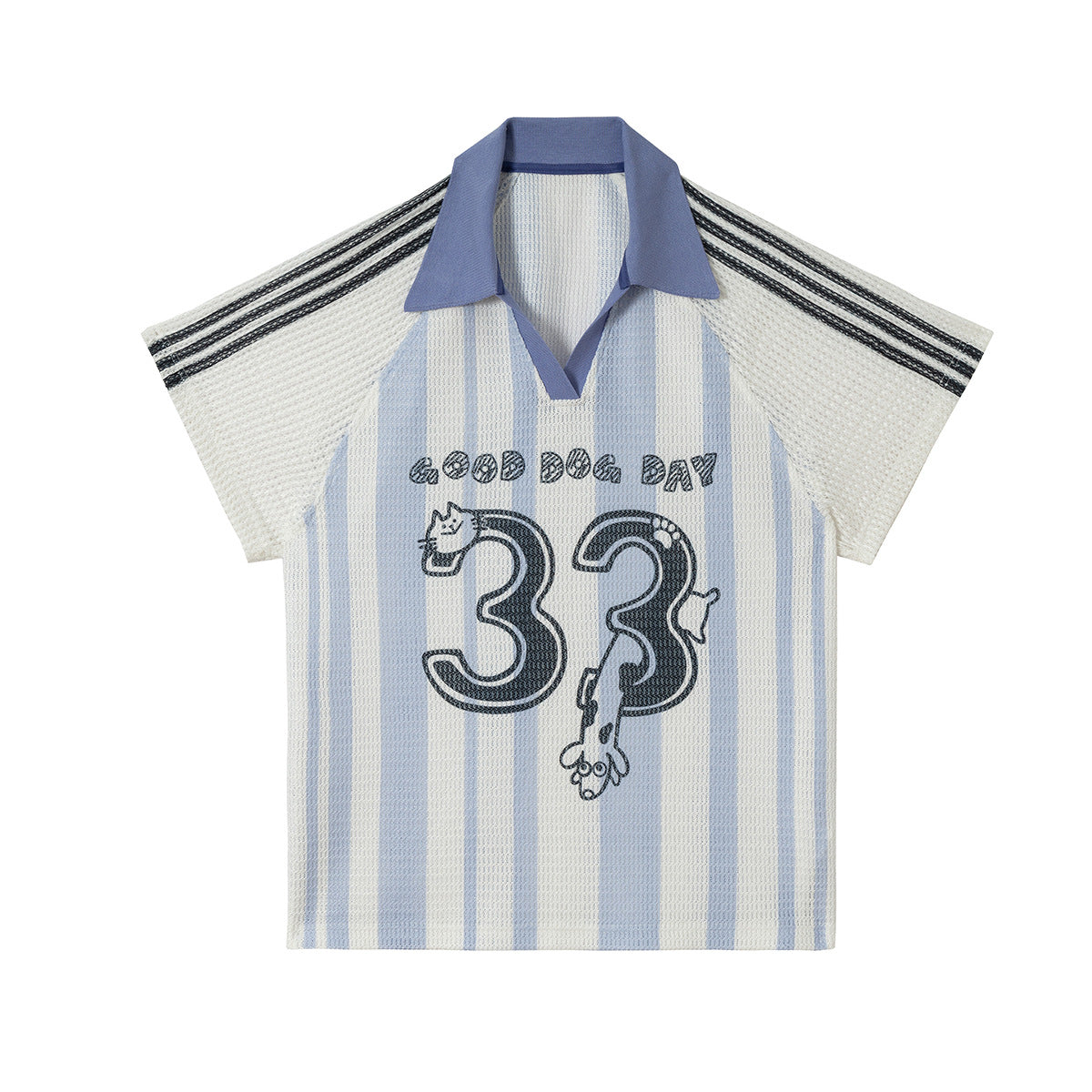 Stripe Number Print Short Sleeve Shirt
