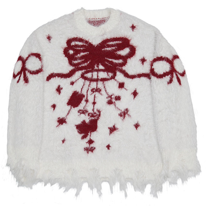 Bow Design Shaggy Knit Sweater
