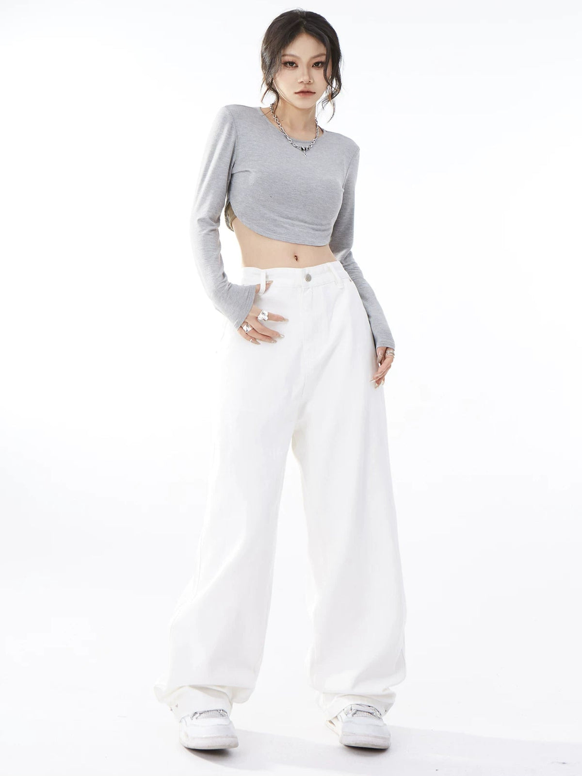 Pantalon long droit à jambes larges