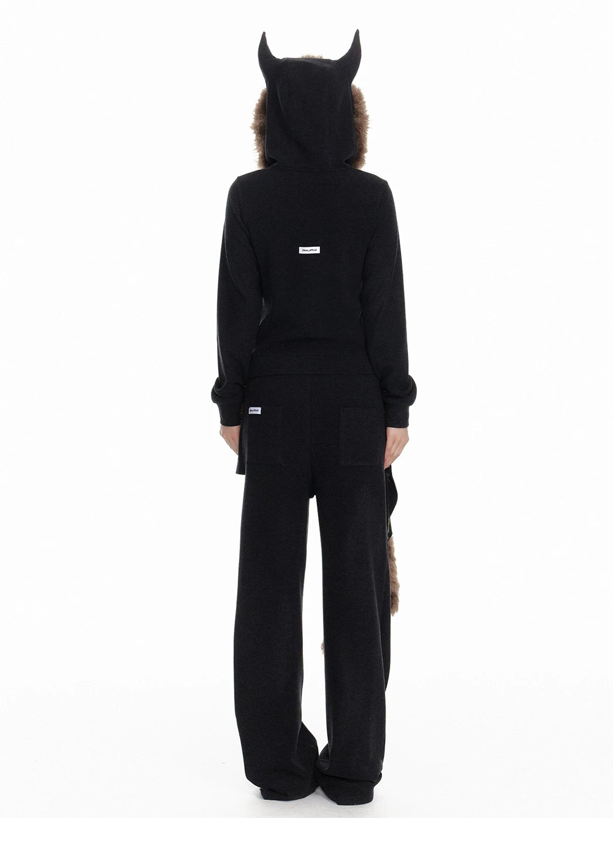 Horn Fur Collar Fuzzy Zipper Hoodie & Wide-Leg Pants Setup