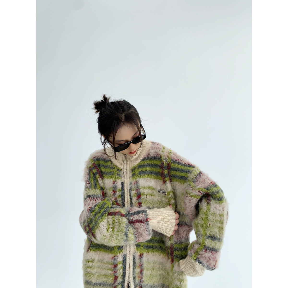 Oversized Double Zipper Knit Cardigan