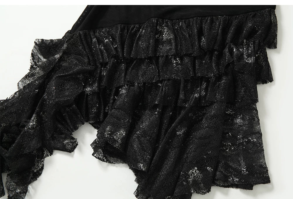 Lace Hooded Asymmetric Ruffle Dress