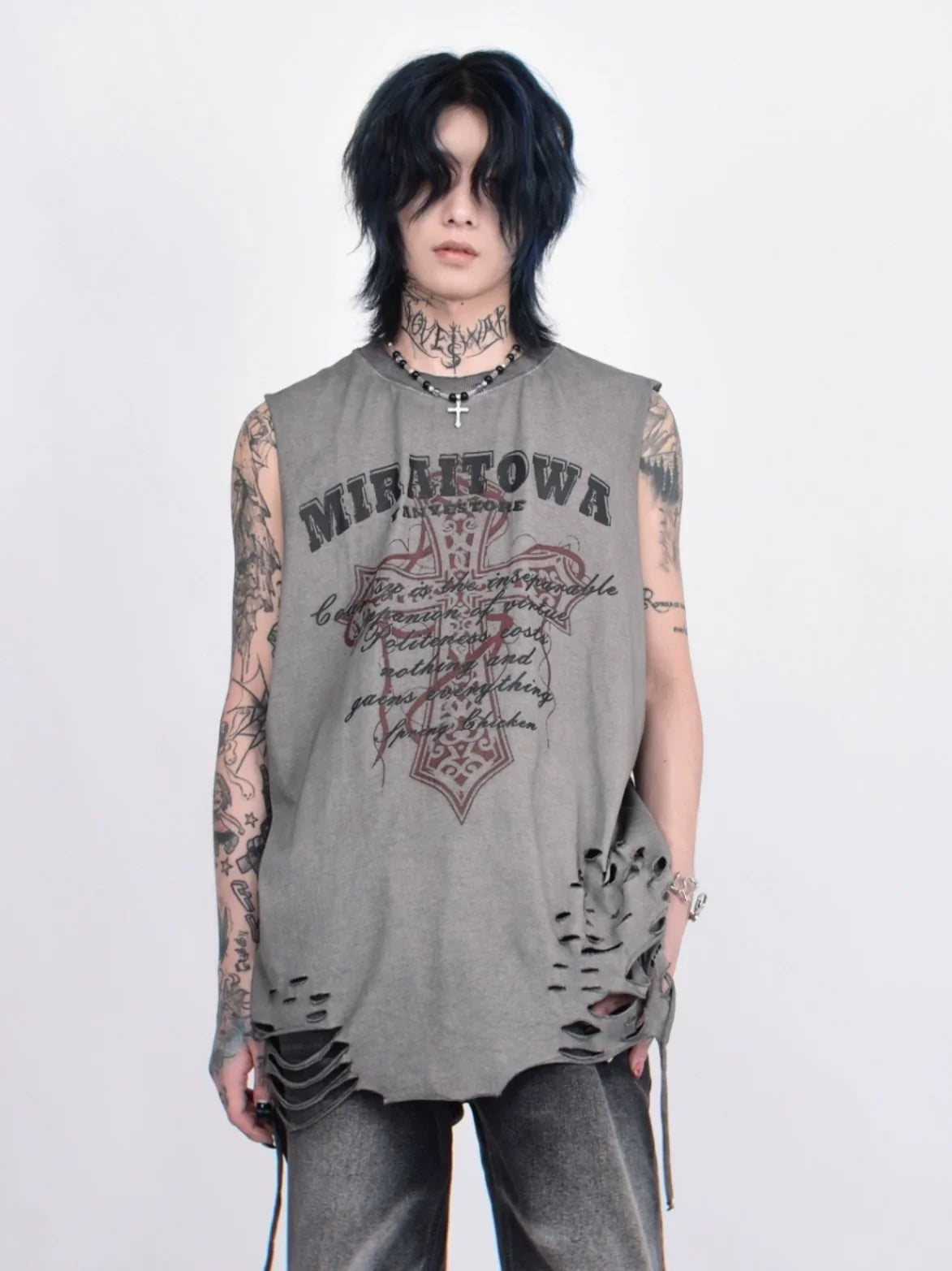 Damage Oversize Sleeveless Shirt