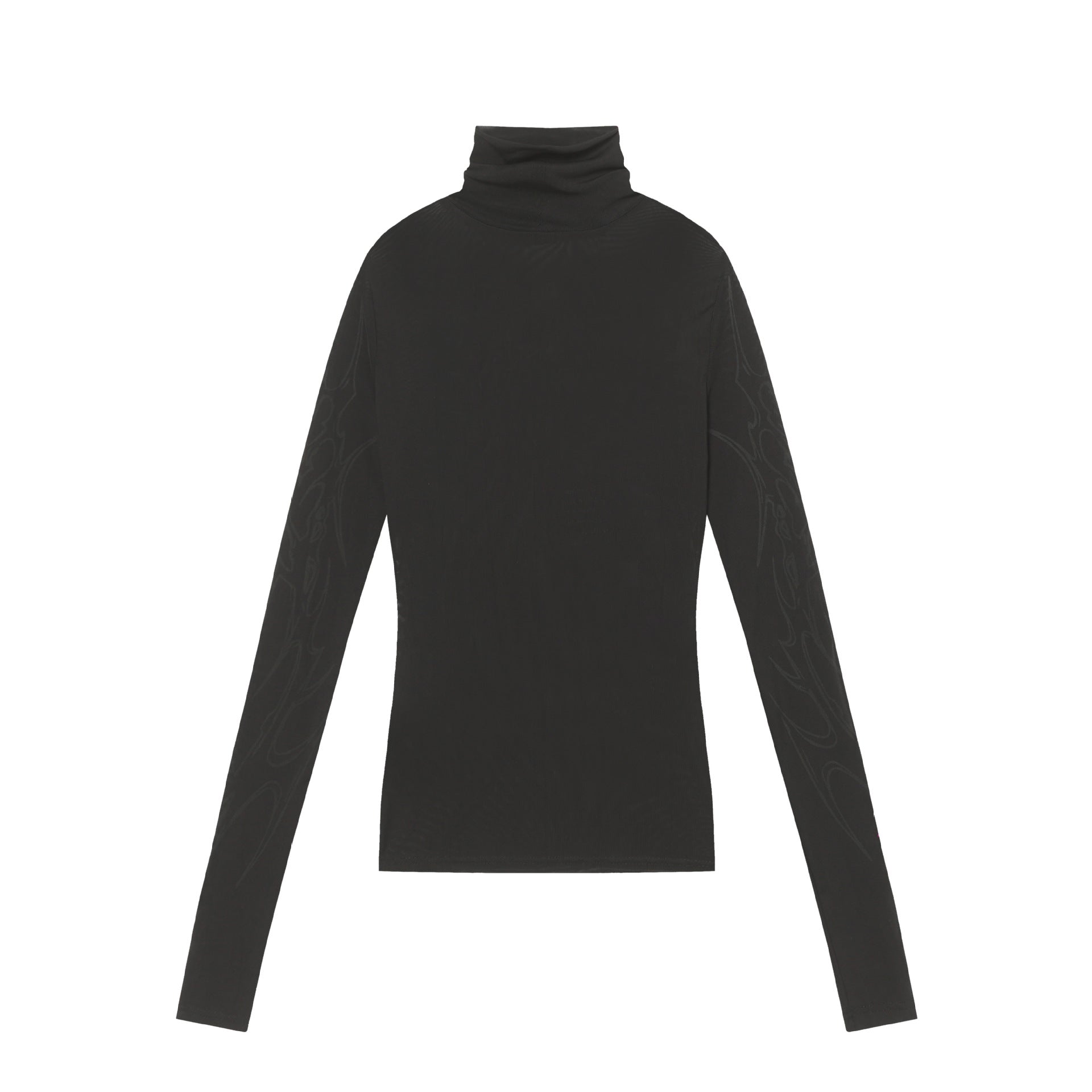 High-Neck Mesh Graphic Print Long Sleeve T-Shirt