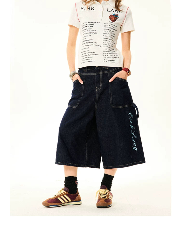 Wide-Leg Denim Shorts