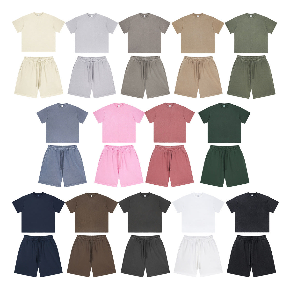 Washed Dyed Oversize Damage Short-sleeve T-shirt & Short Sweatpants Setup