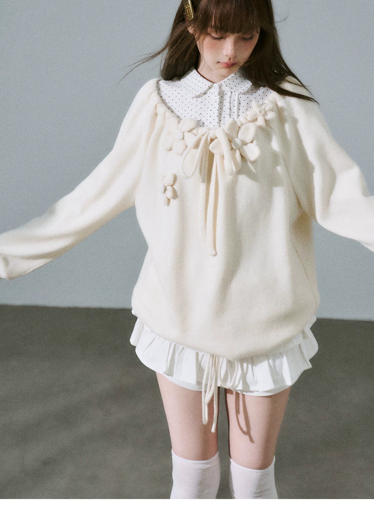 Flower Applique Drawstring Detail Sweatshirt