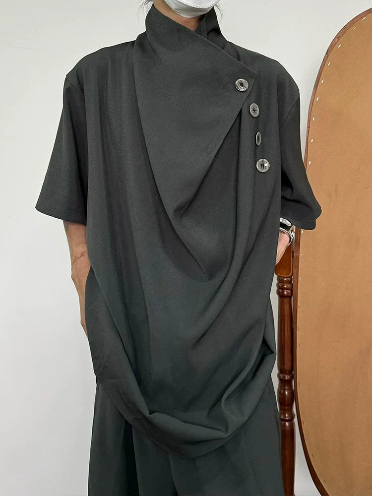 Asymmetry Button Design Short Sleeve Shirt