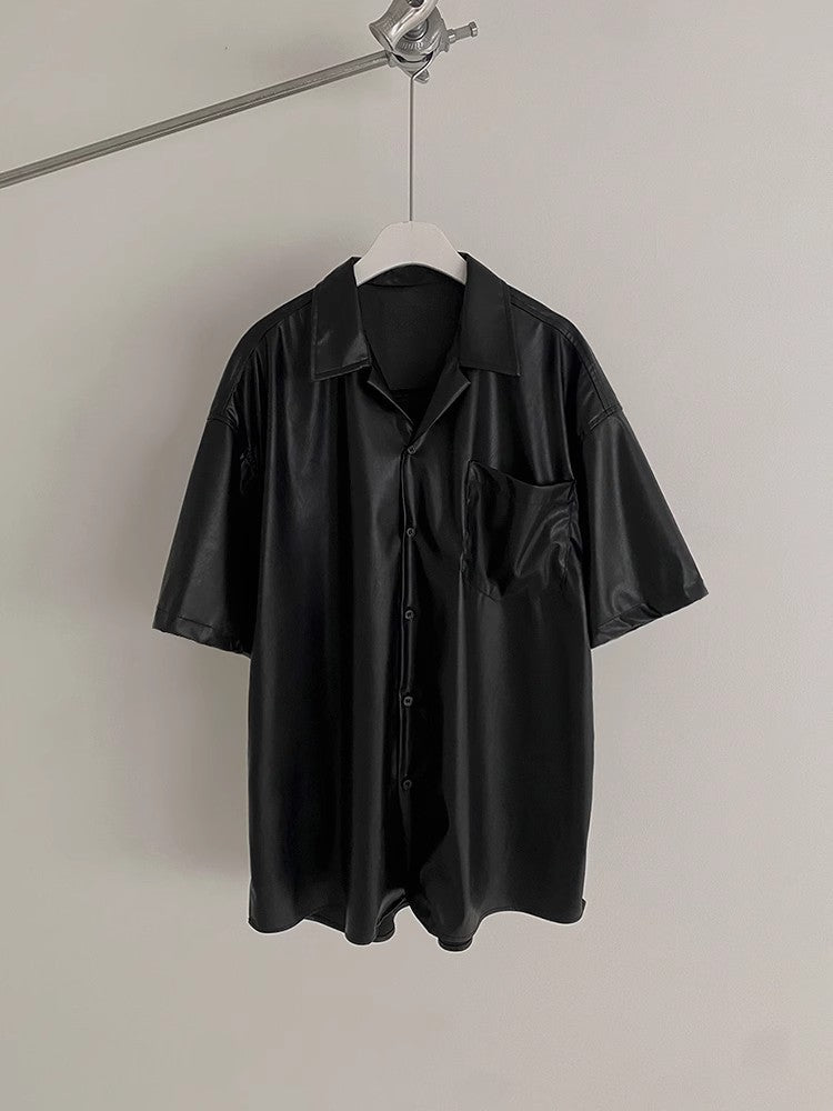 PU Leather Short Sleeve Shirt
