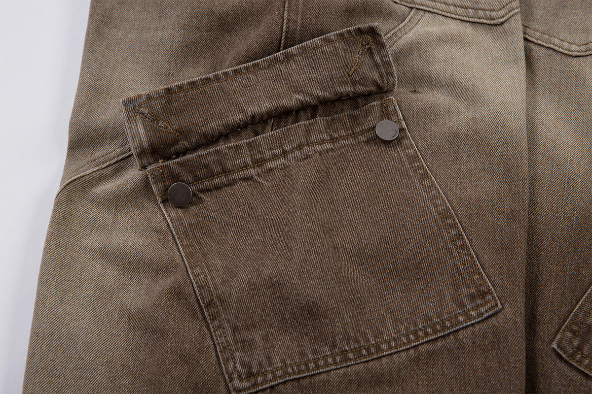 Washed Cargo Wide Leg Denim Jeans