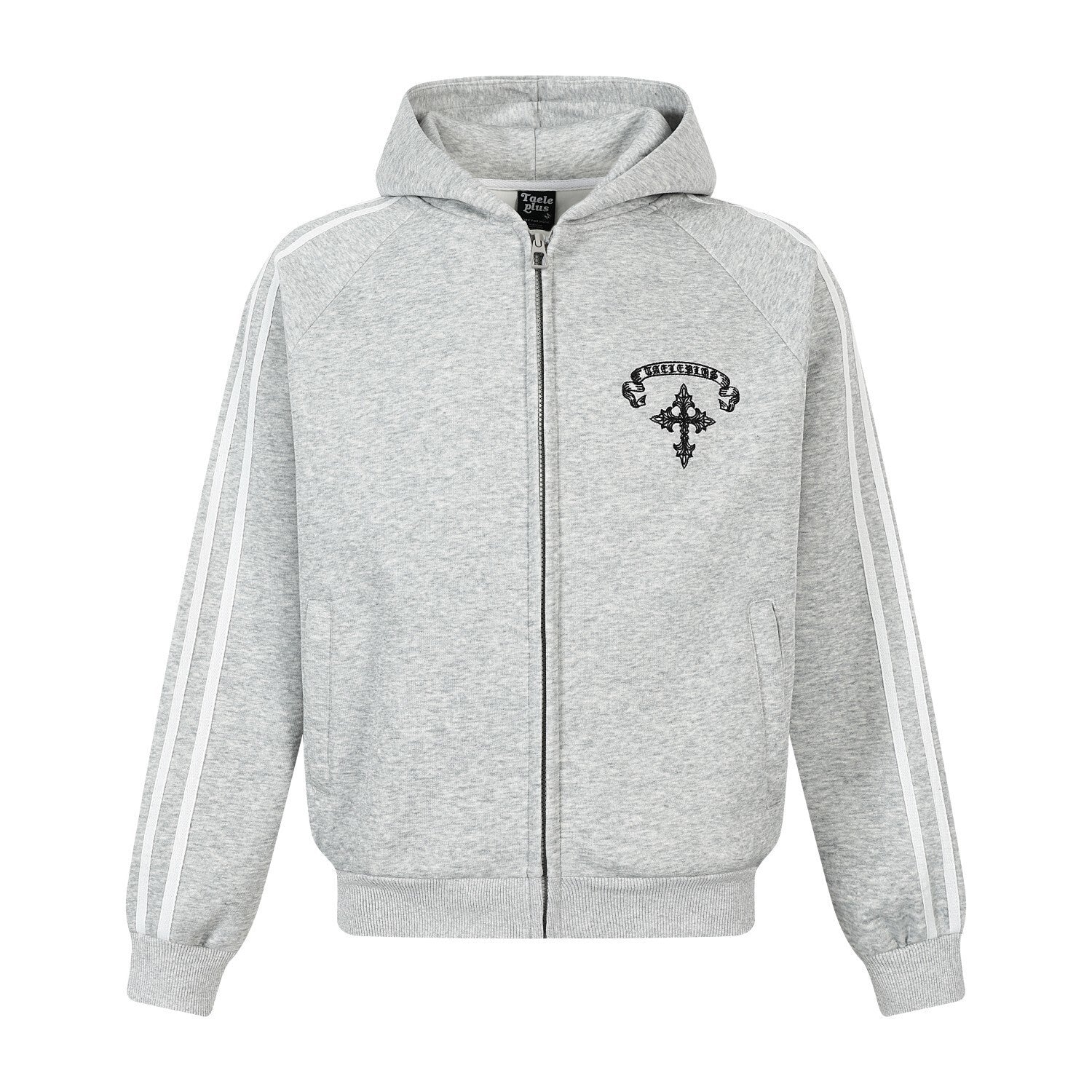 Stripe Cross Print Zipper Hoodie