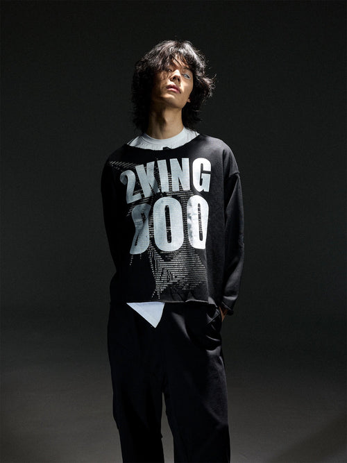 Oversize-Sweatshirt mit Used-Optik - Schwarz / S