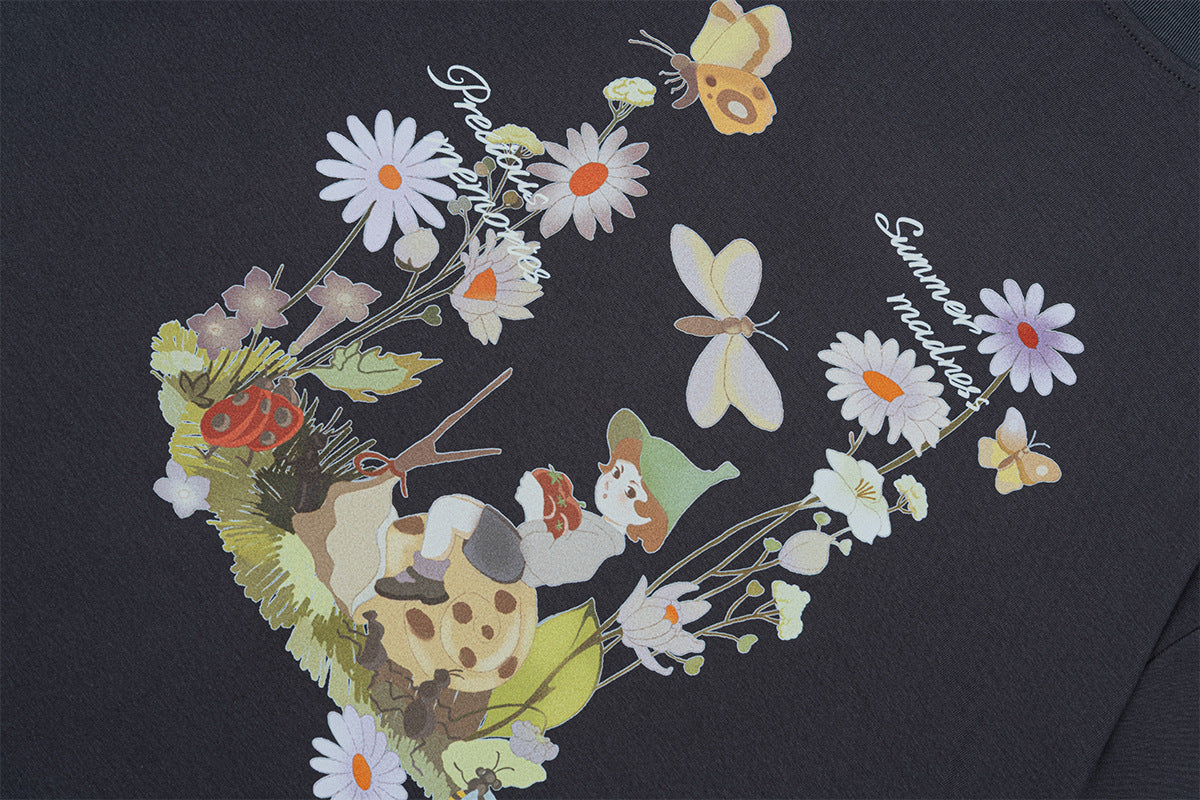Flower Butterfly Print Short Sleeve Polo Shirt