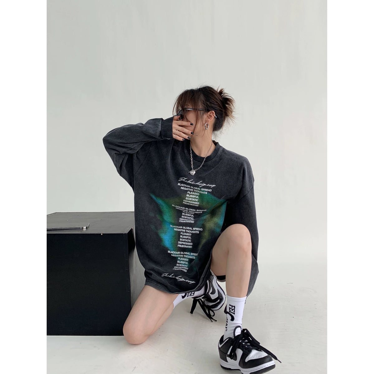Letter Print Oversize Long-Sleeve Top