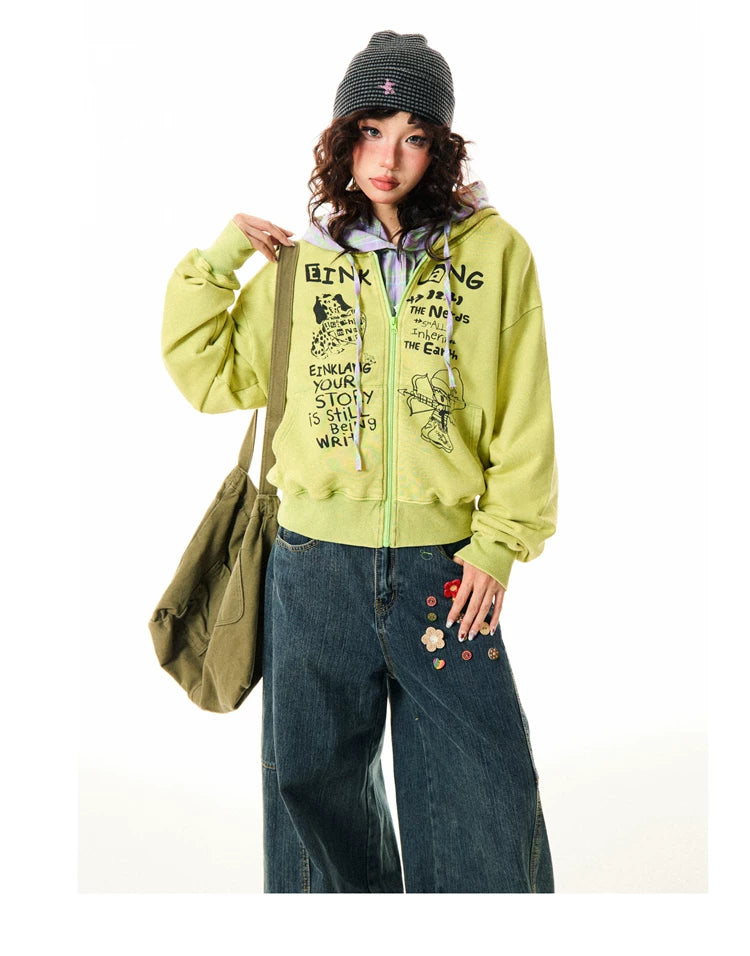 Letter Print Zipper Hoodie
