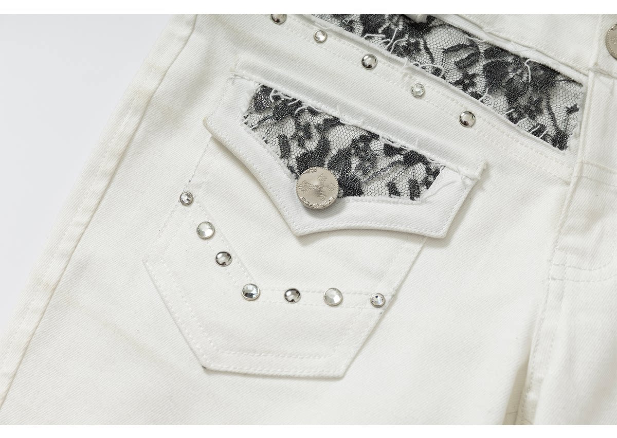 Embroidery Low Rise Straight Denim Jeans