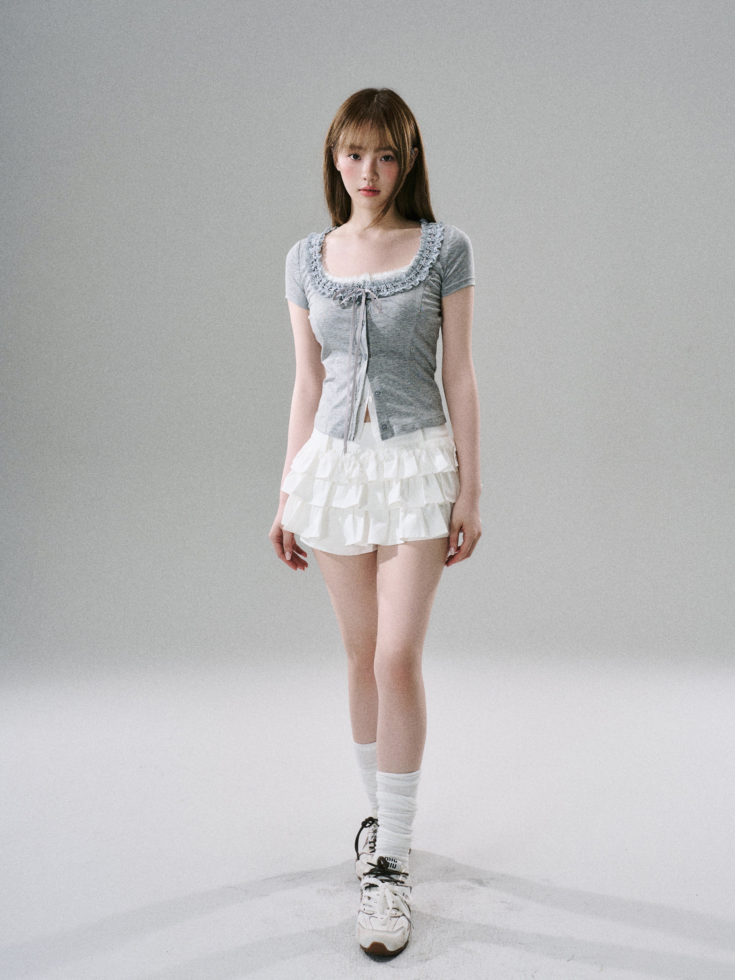 Sweet Girly Lace Ruffle Cargo Skirt