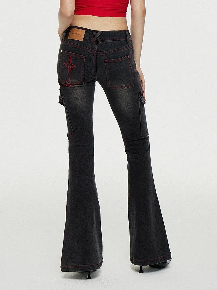 Washed Stretch Slim Flare Denim Jeans