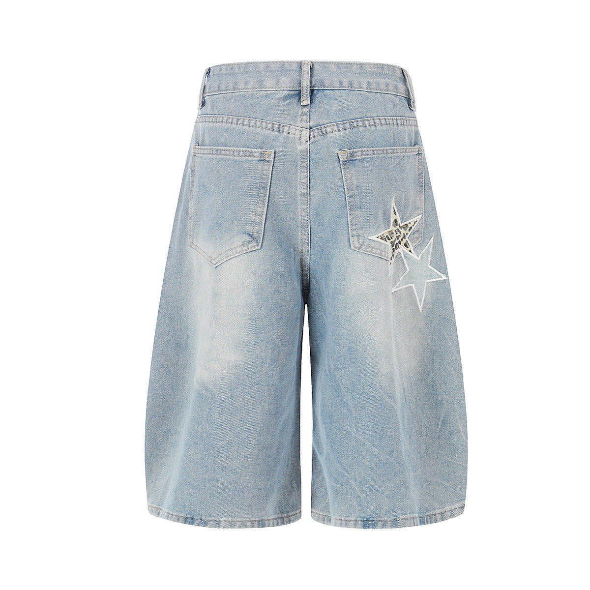 Star Patch Embroidery Curved Denim Jort
