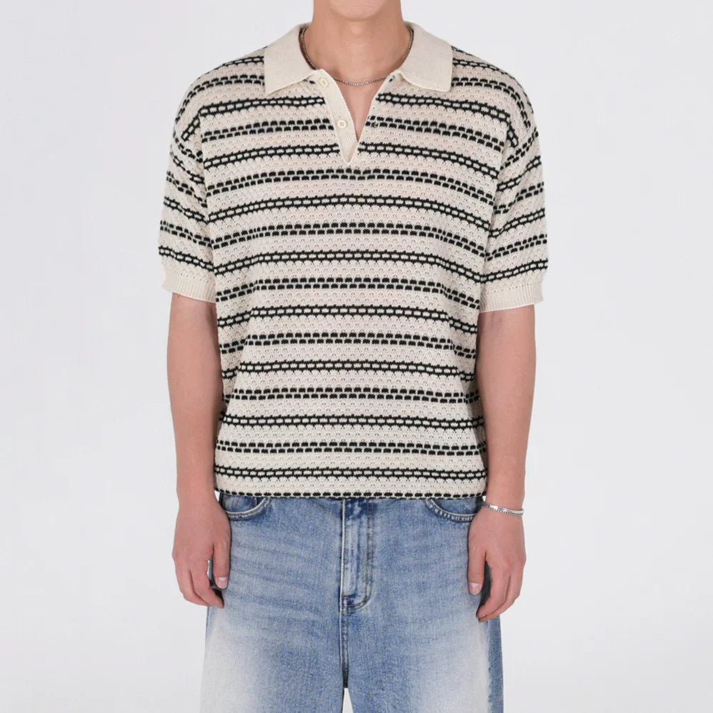 Striped Lightweight Short Sleeve  Knit Polo Shirt